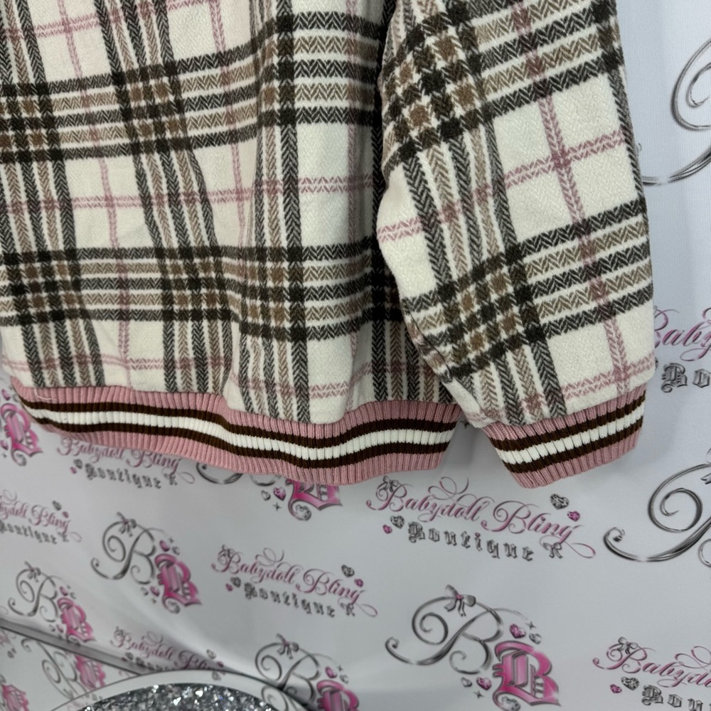 K.s be your style sweater stripes Plaid V-Neck Sweater - Cream and Pink knit - Picture 3 of 8